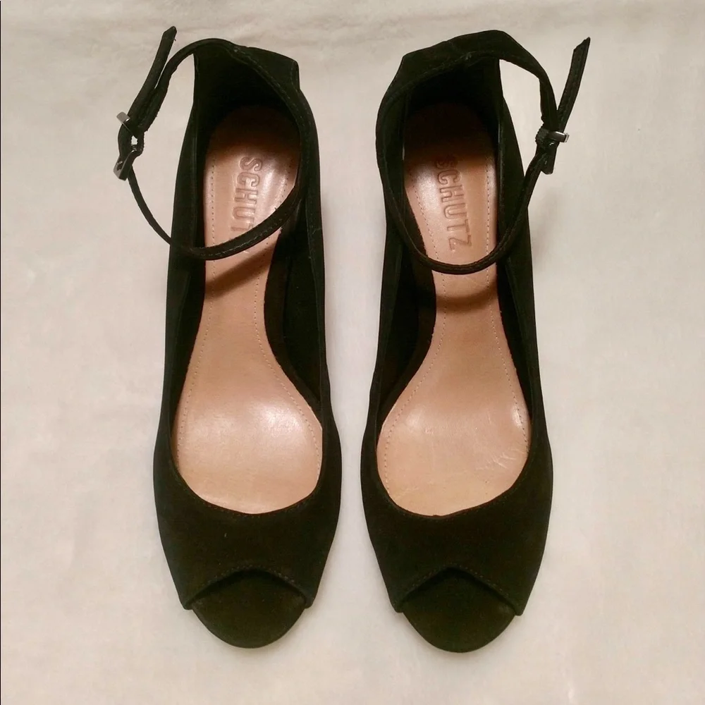 Schutz Liffa Open Toe Suede Pump
